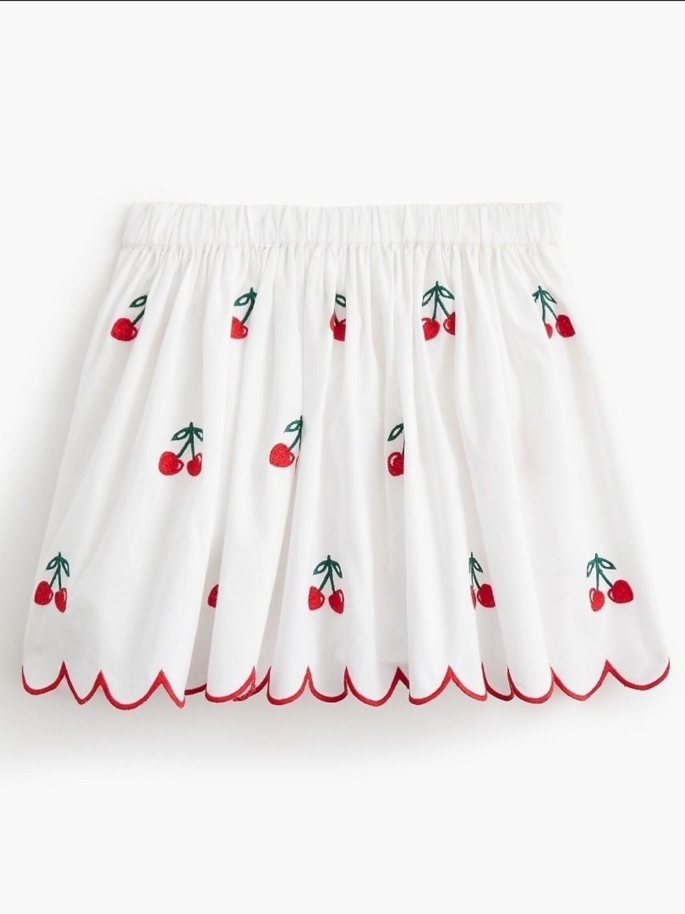Crewcuts - Girls' White Skirt with Red Cherry Embroidery And Scalloped Hem
